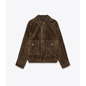Zara Dark Brown Suede Bomber Jacket